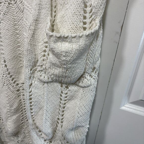 Freshman 1996 Cardigan Womens M White Chunky Knit Long Open Front Boho Cozy - Picture 3 of 8